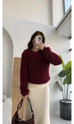 Kalina Bisiklet Yaka Tüylü Yumoş Kazak - Bordo