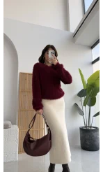 Kalina Bisiklet Yaka Tüylü Yumoş Kazak - Bordo