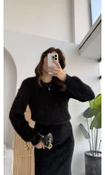 Kalina Bisiklet Yaka Tüylü Yumoş Kazak - Siyah