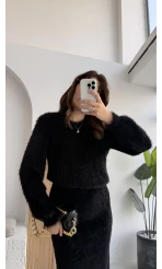 Kalina Bisiklet Yaka Tüylü Yumoş Kazak - Siyah