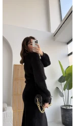 Kalina Bisiklet Yaka Tüylü Yumoş Kazak - Siyah