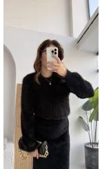 Kalina Bisiklet Yaka Tüylü Yumoş Kazak - Siyah