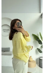 Kalp İşlemeli Pinterst Bluz - Sarı - 1027