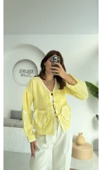 Kalp İşlemeli Pinterst Bluz - Sarı - 1027