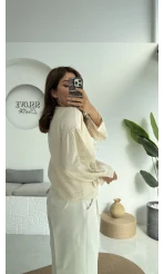 Kalp İşlemeli Pinterst Bluz - Taş - 1027