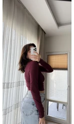 Kalp Nakışlı Crop Body Bordo