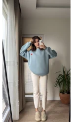 Kalp Nakışlı Sweatshirt Şardonlu Turkuaz
