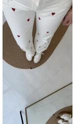 Kalpli Bağcıklı Kot Pantolon Krem