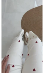 Kalpli Bağcıklı Kot Pantolon Krem