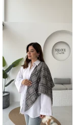 Kare Desenli Gri Fular/Eşarp