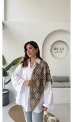 Kare Desenli Sütlü Kahve Fular/Eşarp