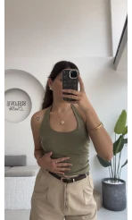 Karolina Boyundan Geçmeli Crop - Haki
