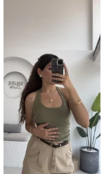Karolina Boyundan Geçmeli Crop - Haki
