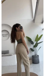 Karolina Boyundan Geçmeli Crop - Haki