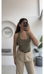 Karolina Boyundan Geçmeli Crop - Haki