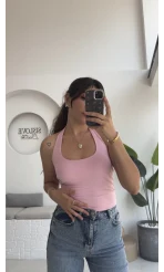 Karolina Boyundan Geçmeli Crop - Pembe