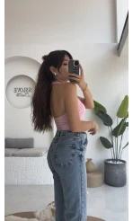 Karolina Boyundan Geçmeli Crop - Pembe