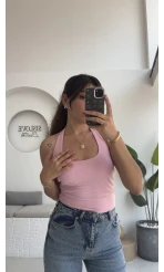 Karolina Boyundan Geçmeli Crop - Pembe