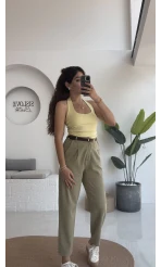 Karolina Boyundan Geçmeli Crop - Sarı