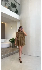 Kat Kat Pelerin Mini Elbise - Olive - Kod: 3452