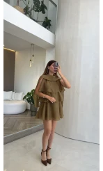 Kat Kat Pelerin Mini Elbise - Olive - Kod: 3452
