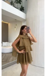 Kat Kat Pelerin Mini Elbise - Olive - Kod: 3452