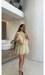 Kat Kat Pelerin Mini Elbise - Taş - Kod: 3452