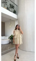 Kat Kat Pelerin Mini Elbise - Taş - Kod: 3452