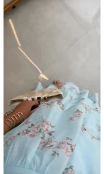 Kat Kat Şifon Desenli Elbise - Mavi - Kod: 3221