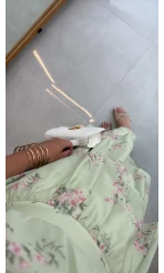 Kat Kat Şifon Desenli Elbise - Yeşil - Kod: 3221