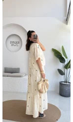 Kath Çiçek İşlemeli Bluz Etek Takım - Taş - 1042 - 5032
