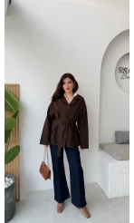Katy Bağlamalı Trenç - Acı Kahve - Kod: 7651