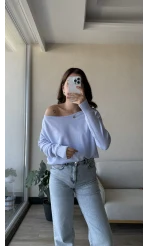 Kayık Yaka Bebe Mavisi Triko