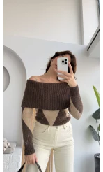 Kayık Yaka Kazak - Kahverengi - KOD:9077