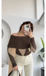 Kayık Yaka Kazak - Kahverengi - KOD:9077