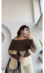 Kayık Yaka Kazak - Kahverengi - KOD:9077