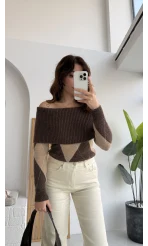 Kayık Yaka Kazak - Kahverengi - KOD:9077