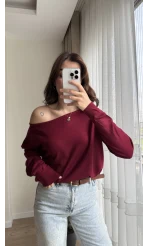 Kayık Yaka Bordo Triko