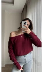 Kayık Yaka Bordo Triko