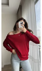 Kayık Yaka Kırmızı Triko