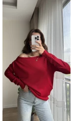 Kayık Yaka Kırmızı Triko