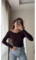 Kayık Yaka Oys Body Acı Kahve