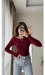 Kayık Yaka Oys Body Bordo