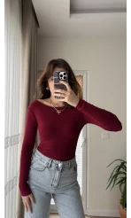 Kayık Yaka Oys Body Bordo