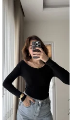 Kayık Yaka Oys Body Siyah