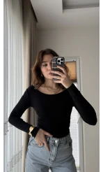 Kayık Yaka Oys Body Siyah