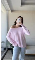 Kayık Yaka Pembe Triko