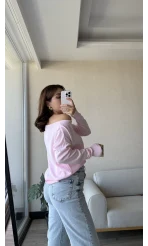 Kayık Yaka Pembe Triko