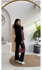 Kaylee Bağlamalı Sweat Detay Ekose Gömlek Takım - Bordo