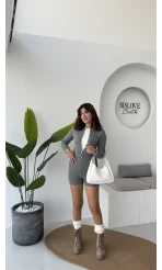 Kelly Triko Bodysuit Hırka Şort Takım - Gri